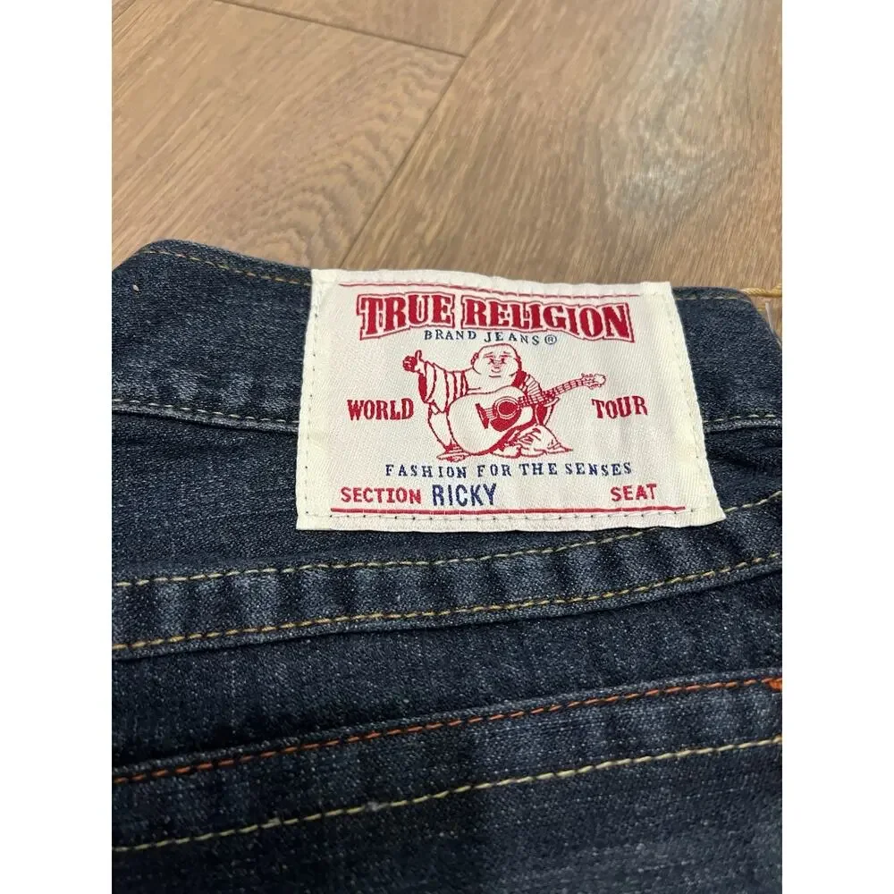 New True Religion Blue Straight Ricky Jeans USA 30 Big T Flap Y2K